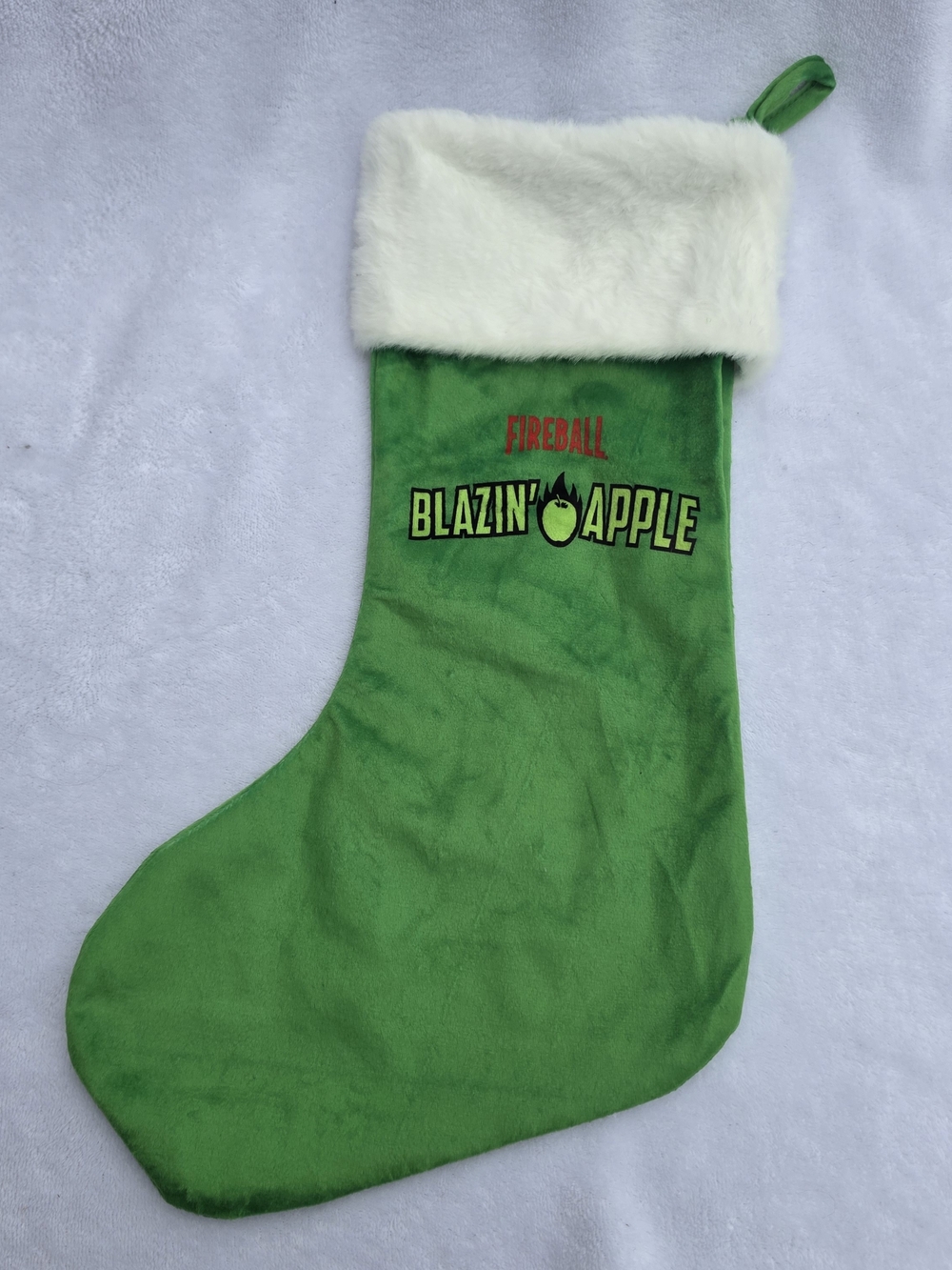NEW Fireball Whiskey BLAZIN APPLE Christmas Holiday Green Stocking White Trim
